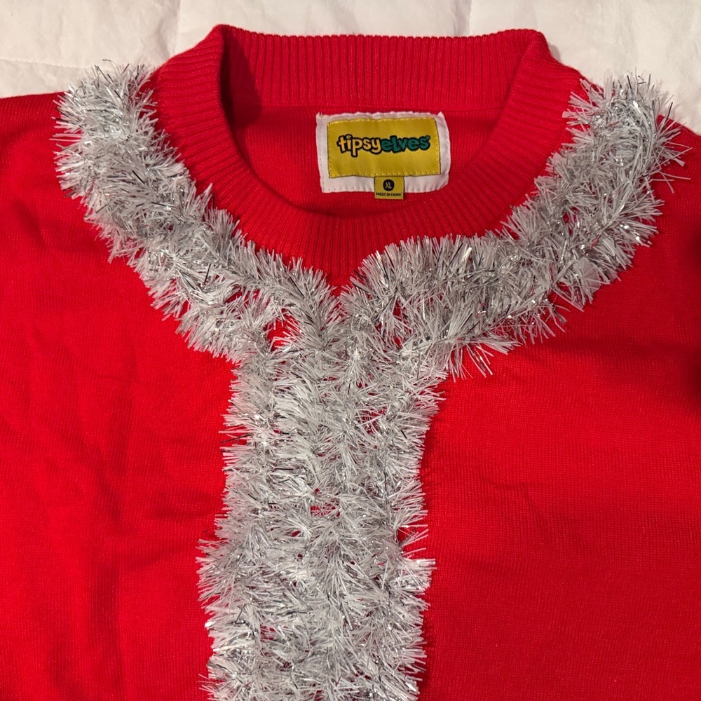 Tipsy Elves Red and Silver Men's Crewneck Sweater